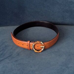 Gucci Brown Leather Belt with Gold Bamboo GG Buckle